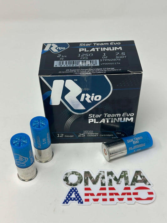Rio Star Team Evo Platinum 12ga 2 3/4, 1oz, 1250fps, #7.5 shot